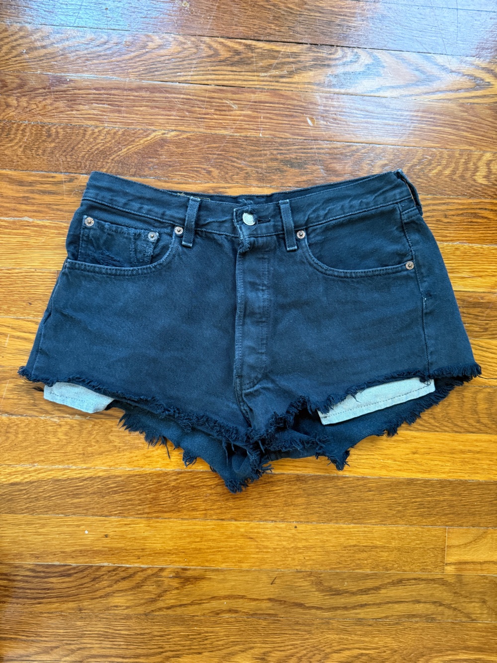 Levi's Black Frayed Hem Denim Shorts - Women's